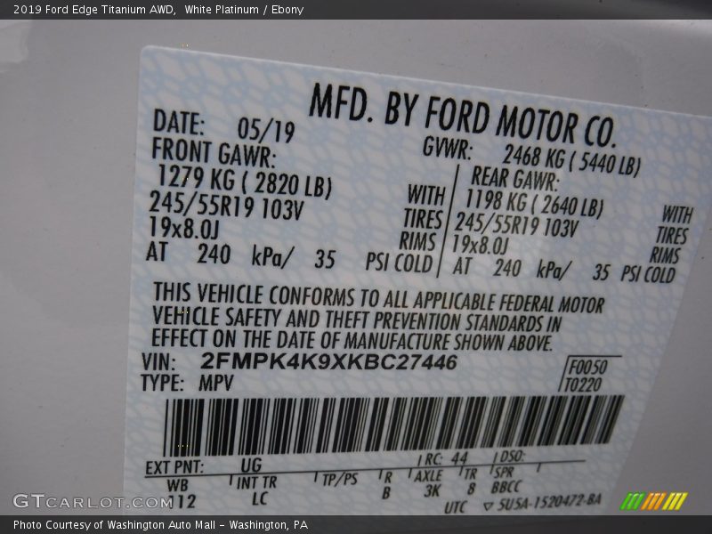 White Platinum / Ebony 2019 Ford Edge Titanium AWD