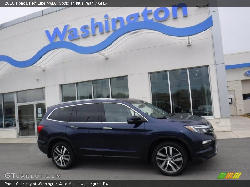 Obsidian Blue Pearl / Gray 2018 Honda Pilot Elite AWD