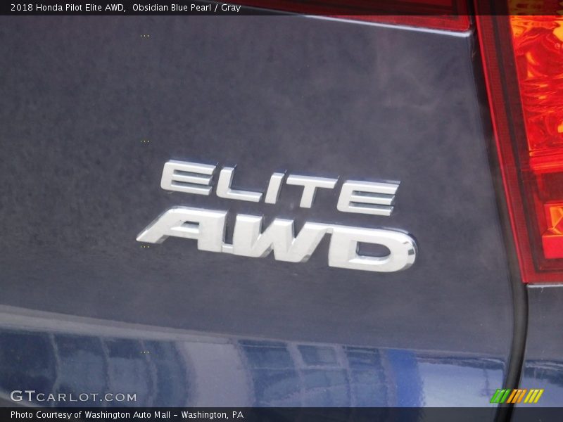 Obsidian Blue Pearl / Gray 2018 Honda Pilot Elite AWD