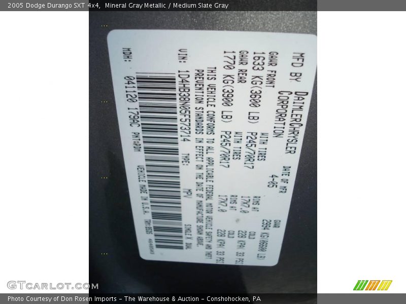 Mineral Gray Metallic / Medium Slate Gray 2005 Dodge Durango SXT 4x4