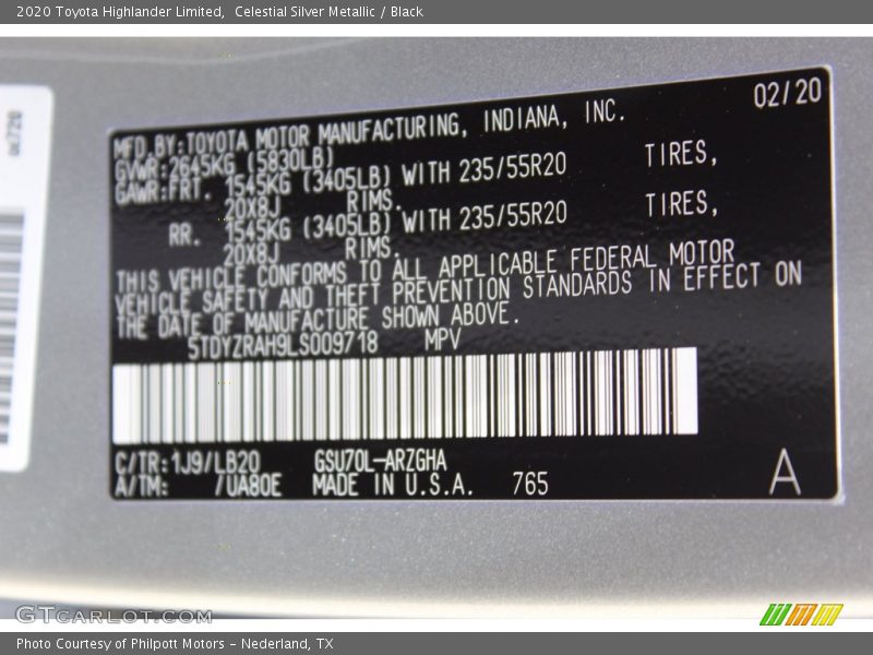 Celestial Silver Metallic / Black 2020 Toyota Highlander Limited