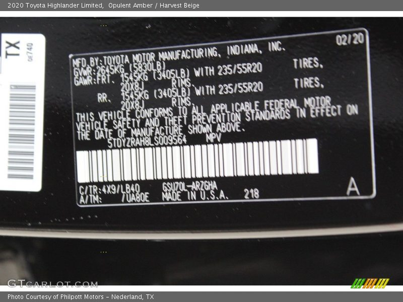 Opulent Amber / Harvest Beige 2020 Toyota Highlander Limited