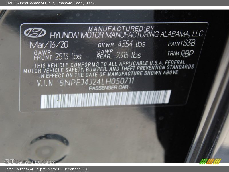 Phantom Black / Black 2020 Hyundai Sonata SEL Plus