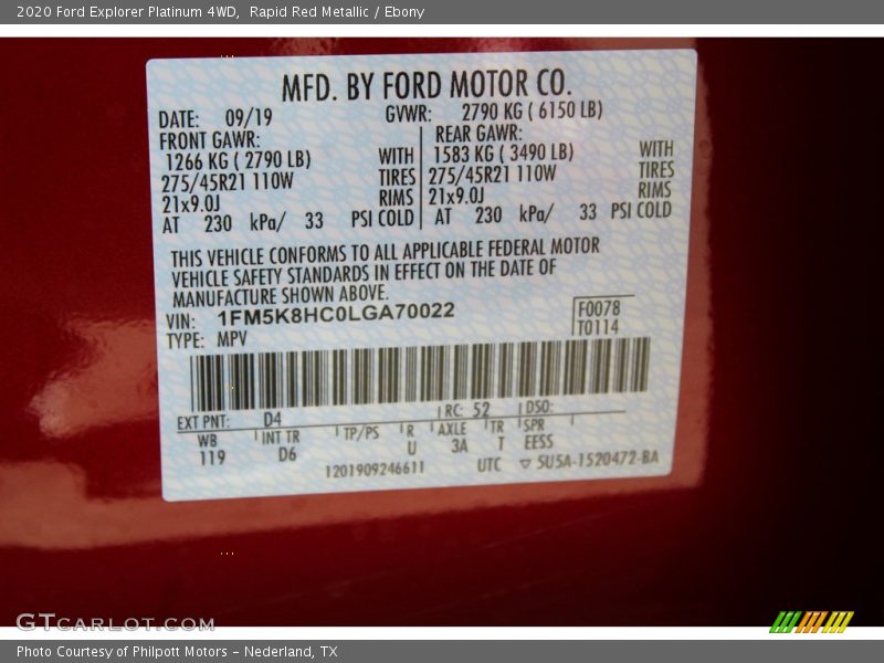 Rapid Red Metallic / Ebony 2020 Ford Explorer Platinum 4WD