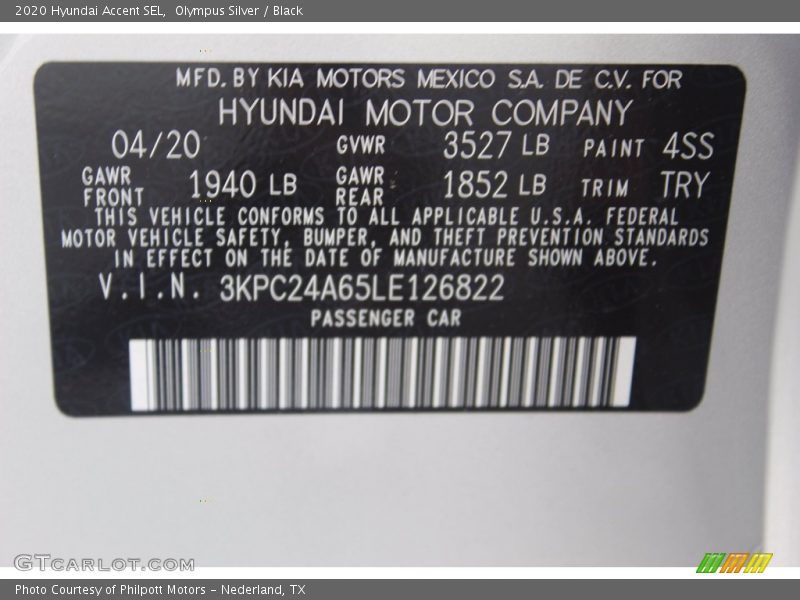 Olympus Silver / Black 2020 Hyundai Accent SEL