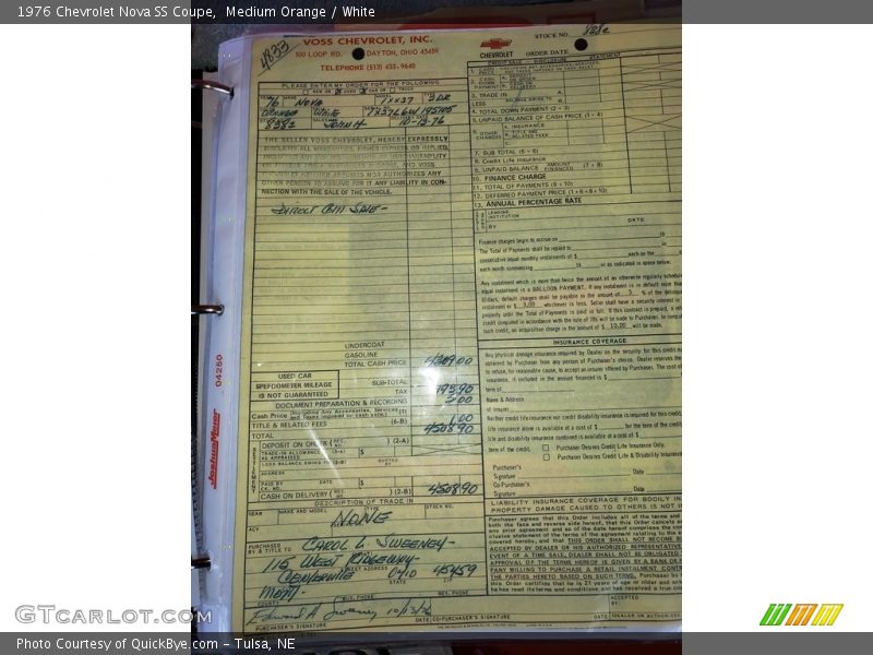 Medium Orange / White 1976 Chevrolet Nova SS Coupe