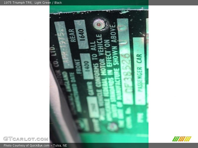 Info Tag of 1975 TR6 