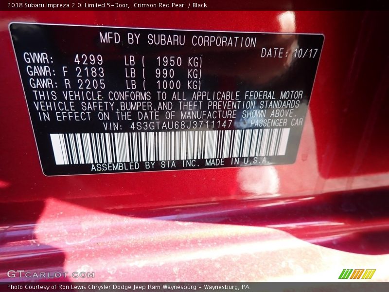 Crimson Red Pearl / Black 2018 Subaru Impreza 2.0i Limited 5-Door
