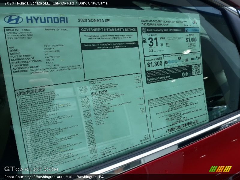 Calypso Red / Dark Gray/Camel 2020 Hyundai Sonata SEL