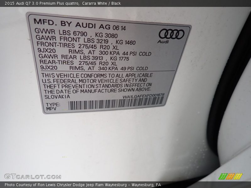 Cararra White / Black 2015 Audi Q7 3.0 Premium Plus quattro