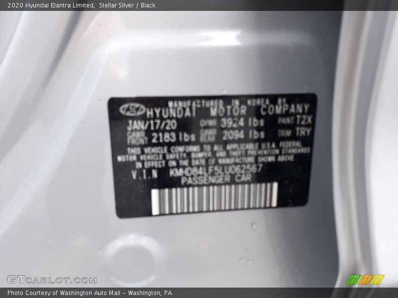 Stellar Silver / Black 2020 Hyundai Elantra Limited