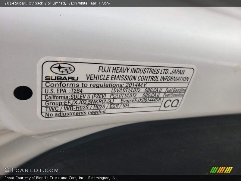 Satin White Pearl / Ivory 2014 Subaru Outback 2.5i Limited