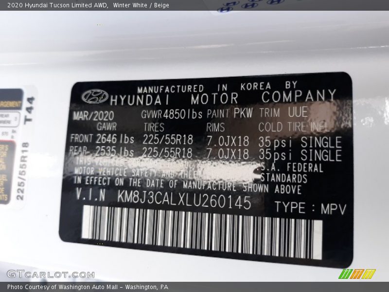 Winter White / Beige 2020 Hyundai Tucson Limited AWD