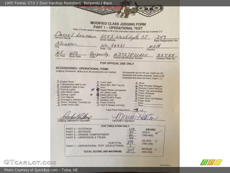Burgundy / Black 1965 Pontiac GTO 2 Door Hardtop Restomod