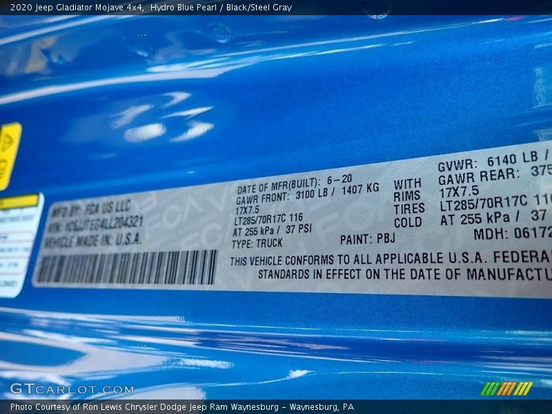 Hydro Blue Pearl / Black/Steel Gray 2020 Jeep Gladiator Mojave 4x4
