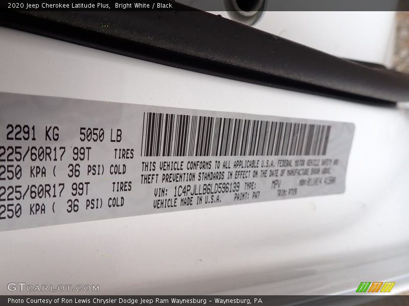 Bright White / Black 2020 Jeep Cherokee Latitude Plus