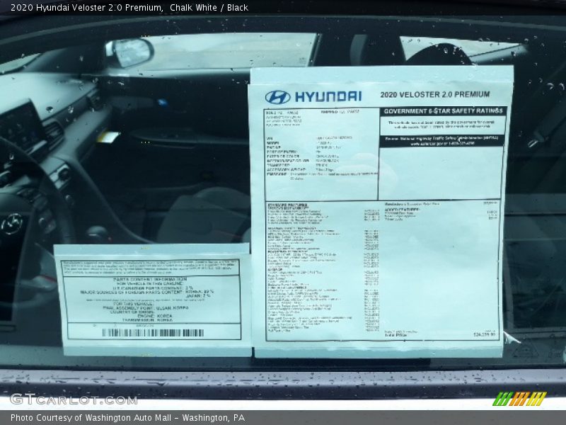 Chalk White / Black 2020 Hyundai Veloster 2.0 Premium
