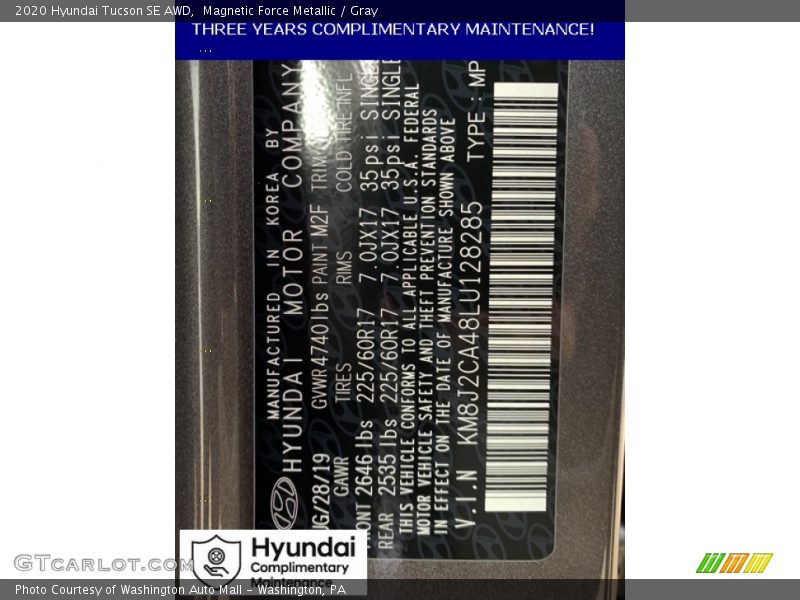 Magnetic Force Metallic / Gray 2020 Hyundai Tucson SE AWD