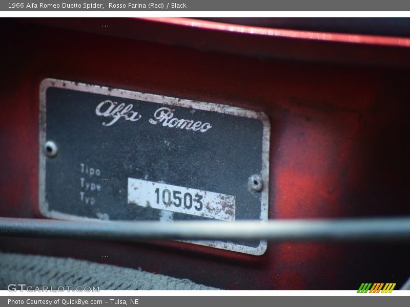 Info Tag of 1966 Duetto Spider