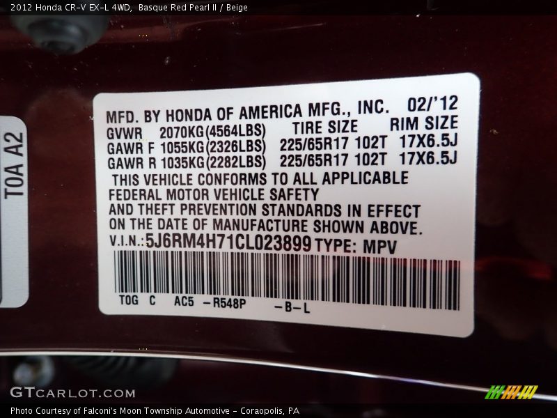Basque Red Pearl II / Beige 2012 Honda CR-V EX-L 4WD