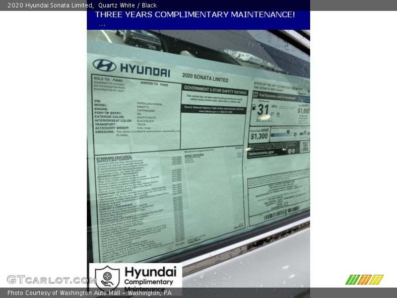 Quartz White / Black 2020 Hyundai Sonata Limited