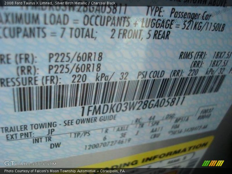 Silver Birch Metallic / Charcoal Black 2008 Ford Taurus X Limited