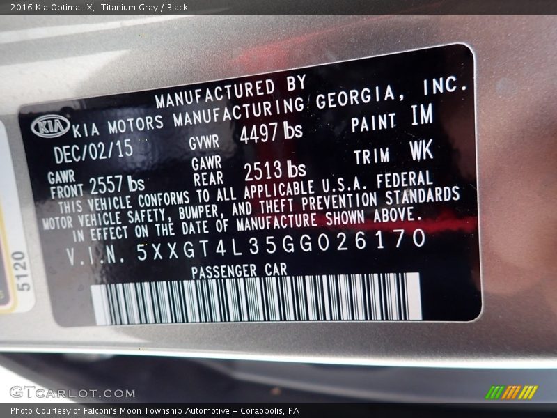 Titanium Gray / Black 2016 Kia Optima LX