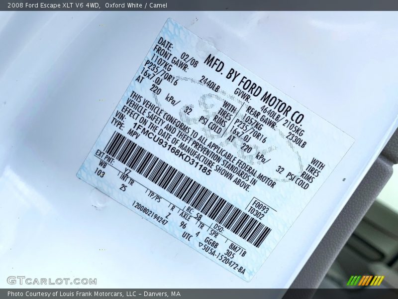 Oxford White / Camel 2008 Ford Escape XLT V6 4WD