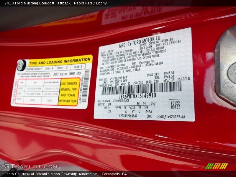 2020 Mustang EcoBoost Fastback Rapid Red Color Code D4
