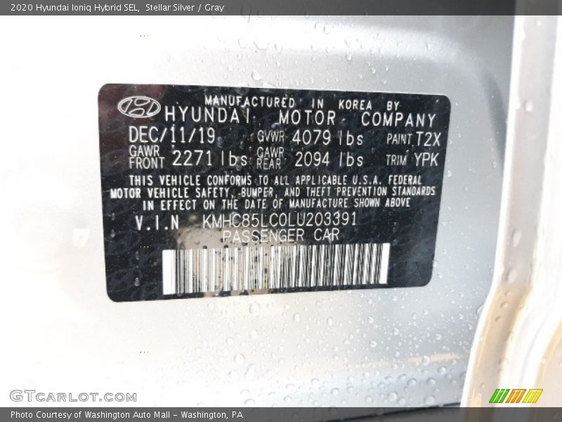 Stellar Silver / Gray 2020 Hyundai Ioniq Hybrid SEL