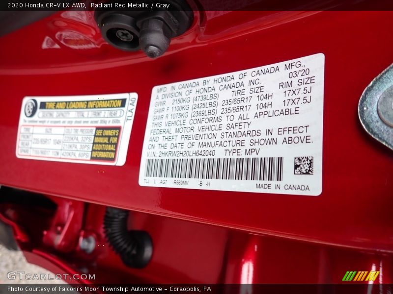 Radiant Red Metallic / Gray 2020 Honda CR-V LX AWD