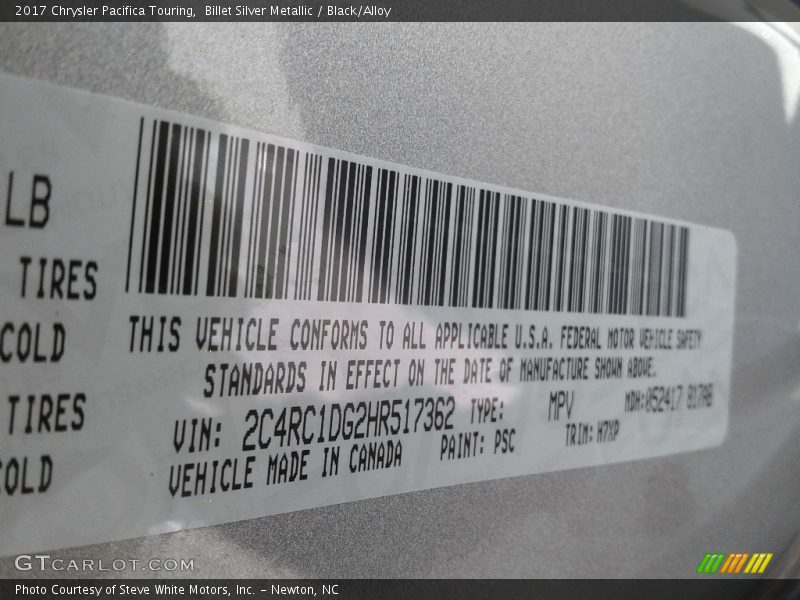 Billet Silver Metallic / Black/Alloy 2017 Chrysler Pacifica Touring