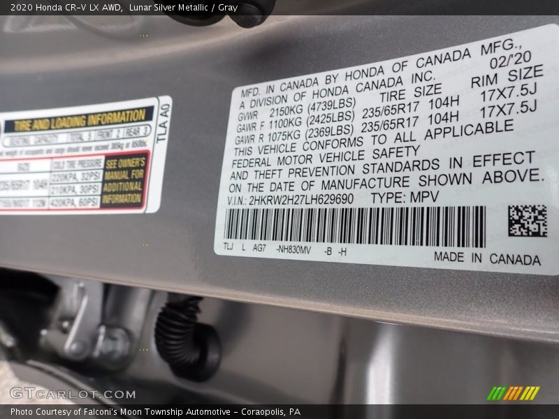 Lunar Silver Metallic / Gray 2020 Honda CR-V LX AWD
