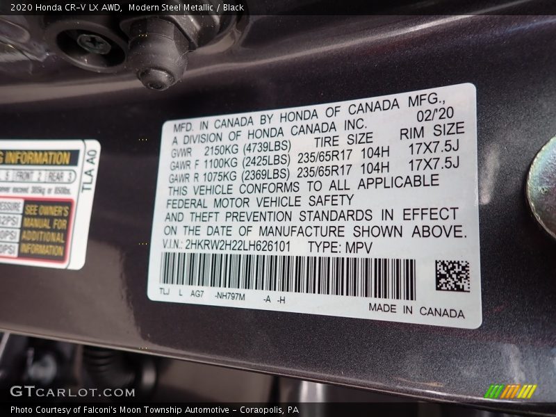 Modern Steel Metallic / Black 2020 Honda CR-V LX AWD