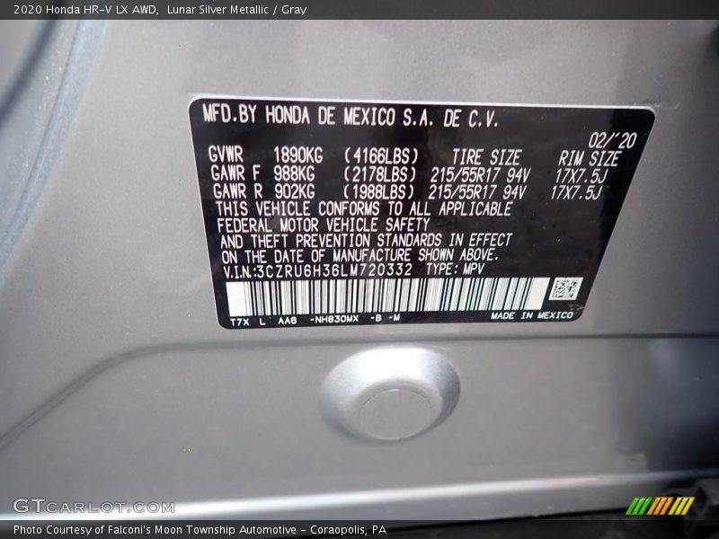 Lunar Silver Metallic / Gray 2020 Honda HR-V LX AWD