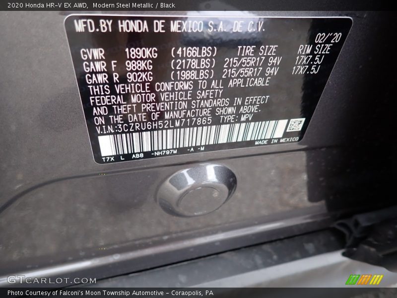 2020 HR-V EX AWD Modern Steel Metallic Color Code NH797M