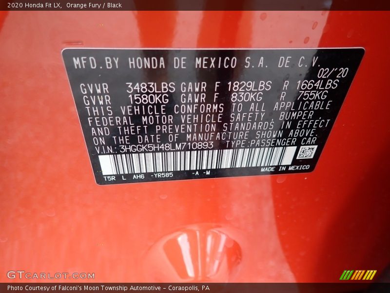 Orange Fury / Black 2020 Honda Fit LX