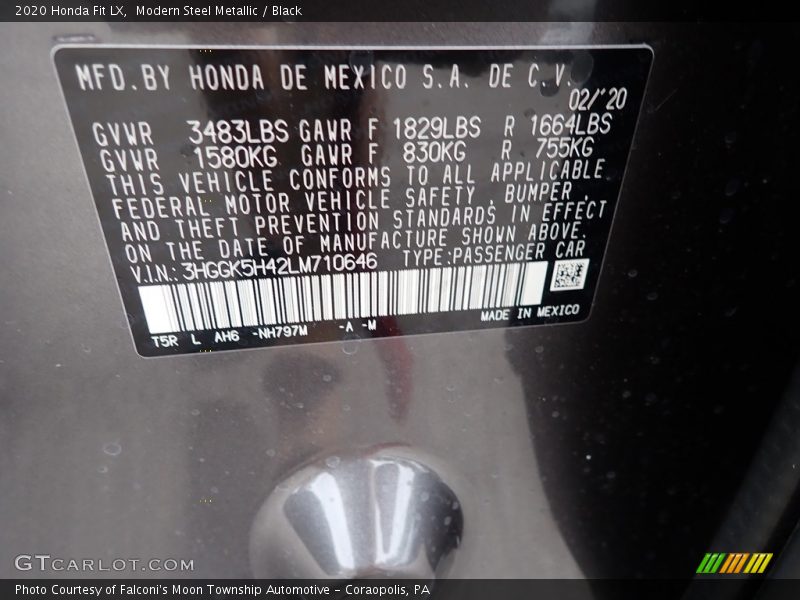 Modern Steel Metallic / Black 2020 Honda Fit LX