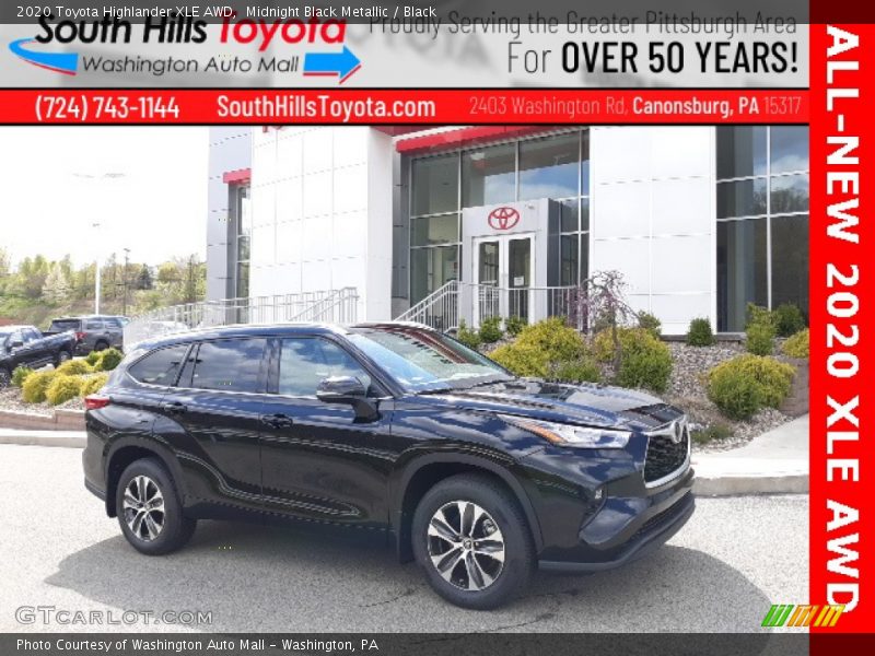 Midnight Black Metallic / Black 2020 Toyota Highlander XLE AWD