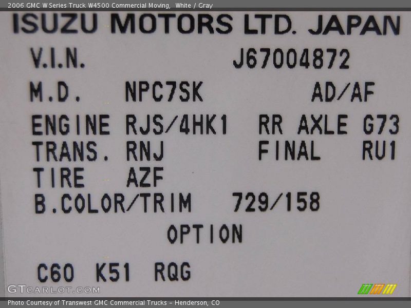 White / Gray 2006 GMC W Series Truck W4500 Commercial Moving