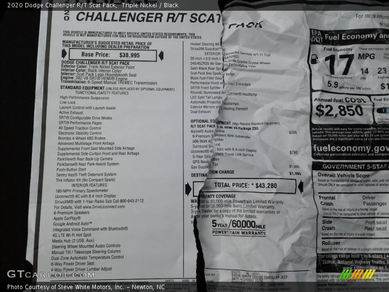  2020 Challenger R/T Scat Pack Window Sticker