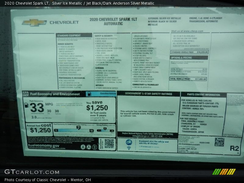 Silver Ice Metallic / Jet Black/Dark Anderson Silver Metallic 2020 Chevrolet Spark LT