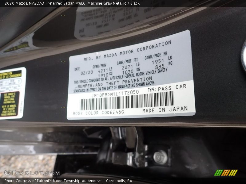 2020 MAZDA3 Preferred Sedan AWD Machine Gray Metallic Color Code 45G