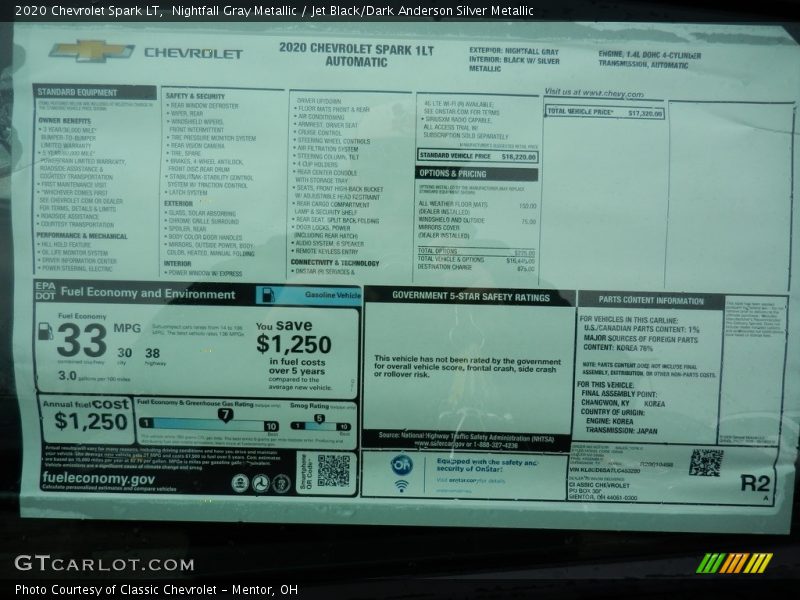 Nightfall Gray Metallic / Jet Black/Dark Anderson Silver Metallic 2020 Chevrolet Spark LT