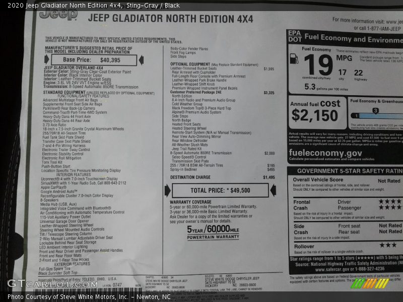 Sting-Gray / Black 2020 Jeep Gladiator North Edition 4x4