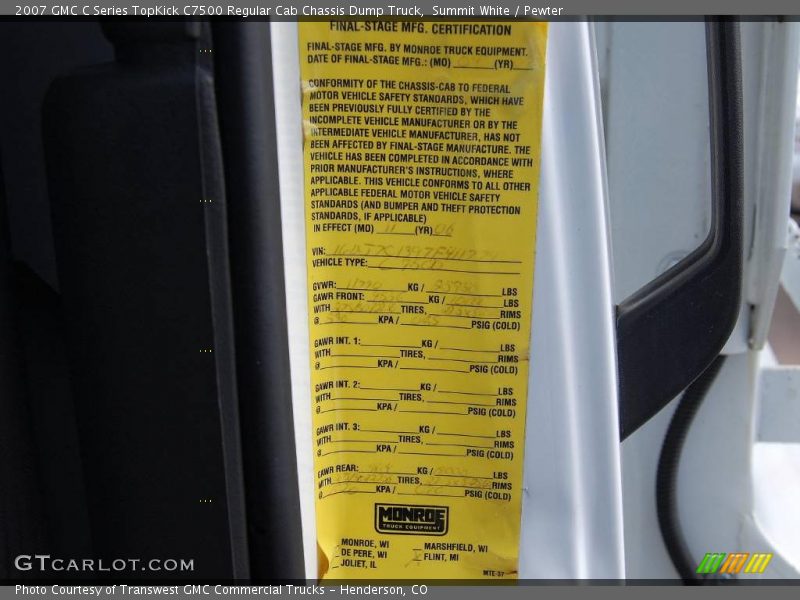 Summit White / Pewter 2007 GMC C Series TopKick C7500 Regular Cab Chassis Dump Truck