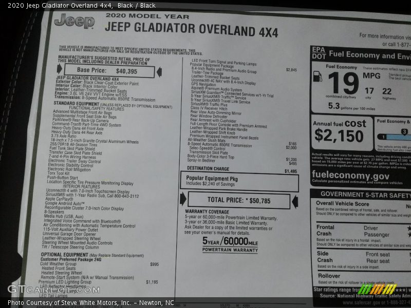 Black / Black 2020 Jeep Gladiator Overland 4x4