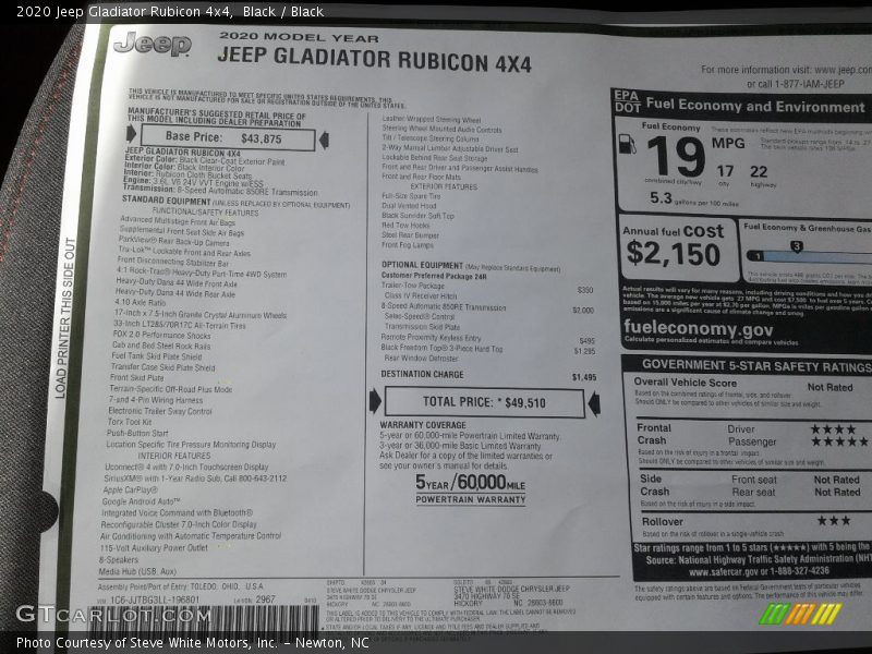 Black / Black 2020 Jeep Gladiator Rubicon 4x4