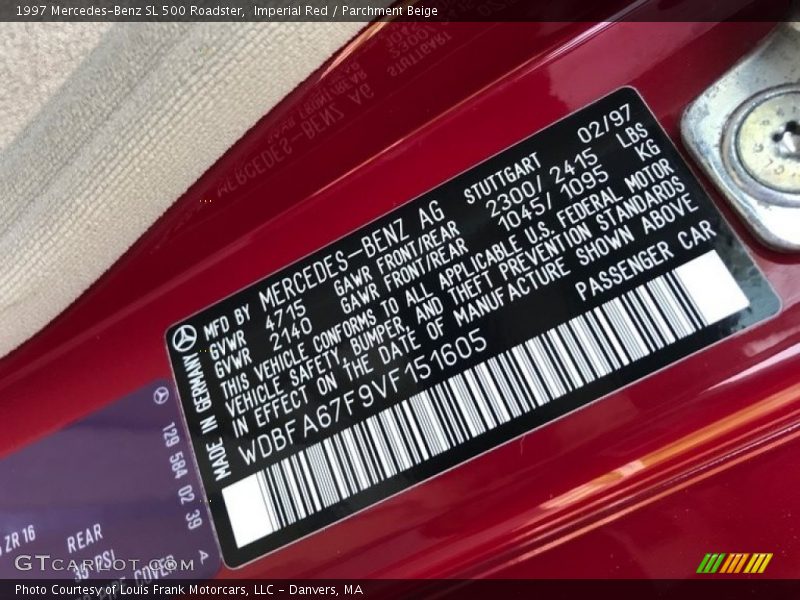 Imperial Red / Parchment Beige 1997 Mercedes-Benz SL 500 Roadster