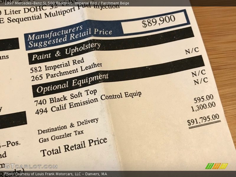 1997 SL 500 Roadster Imperial Red Color Code 582